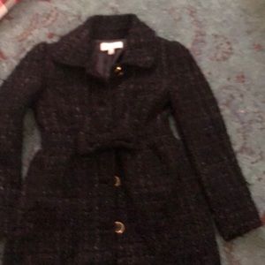 Black with silver hint girls tweed coat button up